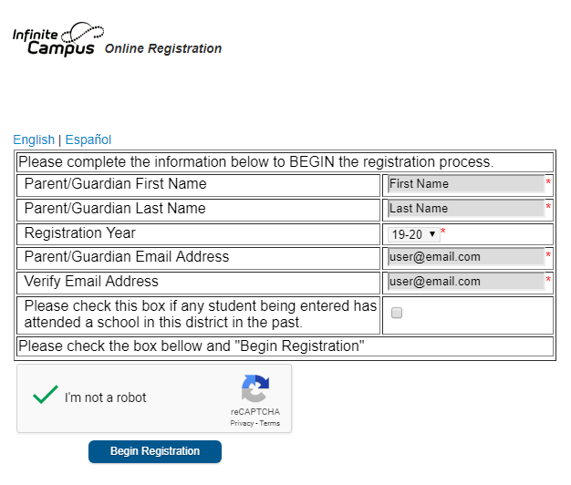 OLR Begin Registration New Student by Email