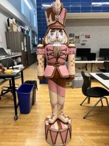 A six-foot tall nutcracker hand designed by students in local high school art programs. 
