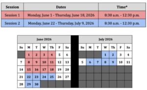 Summer School Calendar