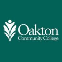 Oakton Community College logo with a white oak leaf design on the left and the college name in white text on a green background.