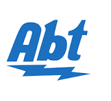 Abt logo. Blue Abt logo with stylized letters, including a swoosh underline beneath the text, on a white background.
