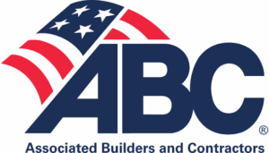 Associated Builders and Contractors ABC logo. ABC logo with stylized American flag, featuring red stripes and white stars, above the bold blue letters ABC. Text below reads Associated Builders and Contractors..
