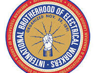 Electrician Union IBEW 134 logo. Round seal of the International Brotherhood of Electrical Workers, featuring a fist holding lightning bolts at the center with text and an outer red and gold border.