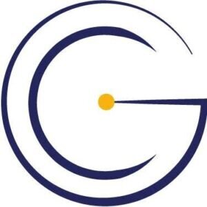 Generations College logo. A stylized blue letter G with a yellow dot at its center, formed by curved and straight lines, on a white background.