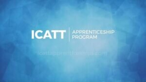 ICATT logo. White text on a blue geometric background reads: ICATT Apprenticeship Program. The website icattapprenticeships.com is faintly visible below.