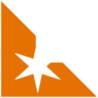 Lexitas logo. An orange square with a white, six-pointed starburst shape cut out from the bottom left corner, creating a dynamic geometric design.