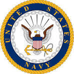 The official seal of the United States Navy, featuring a bald eagle with a shield, an anchor, and rays behind it, surrounded by a blue and gold rope border with the words United States Navy..