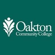 Oakton Community College logo with a white oak leaf design and the college name in white text on a green background.