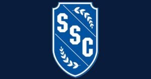 South Suburban College logo. A blue and white shield logo features the letters SSC and two laurel branches on a dark blue background.