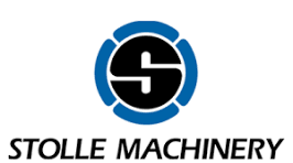Stolle Machinery logo featuring a bold black S inside a black circle, surrounded by four blue curved shapes, with STOLLE MACHINERY written below in black text.